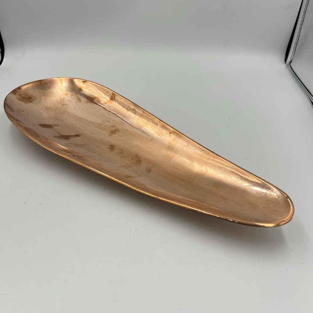 Vintage Copper Tray with Brass Ball Feet 16.5″ Long Decorative Server
